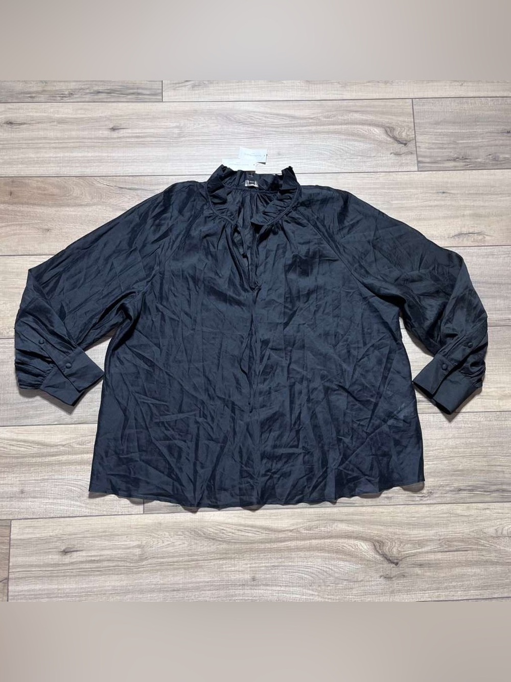 Banana Republic Factory Womens Ruffle Neck Long Sleeve Lyocell Blouse XL Black